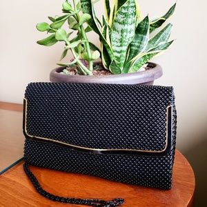Vintage 50s Black Beaded Handbag Art Deco